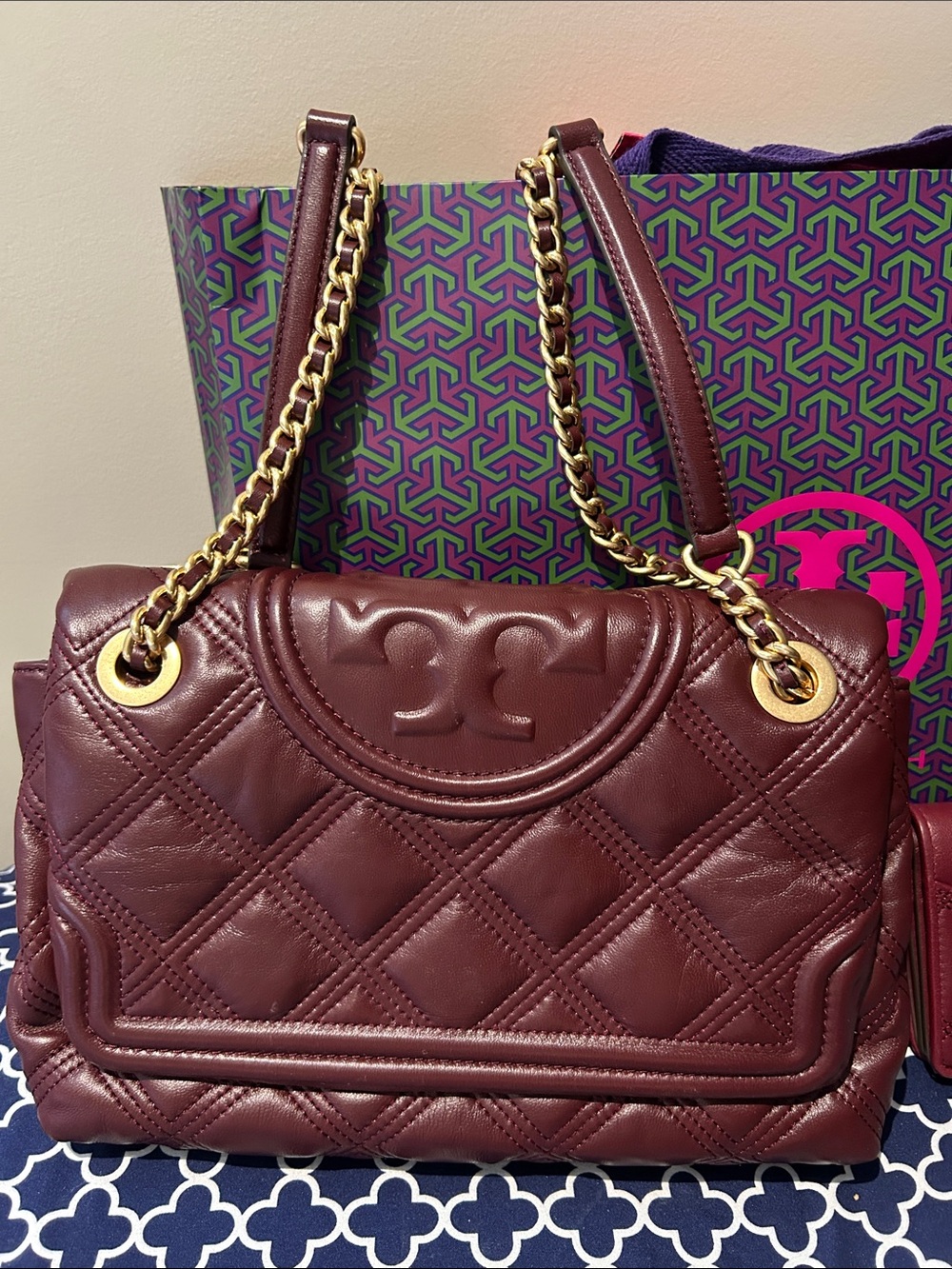 Tory Burch Quilted Leather Shoulder Bag and Wallet - Plum with Gold Hardware - Picture 3 of 7